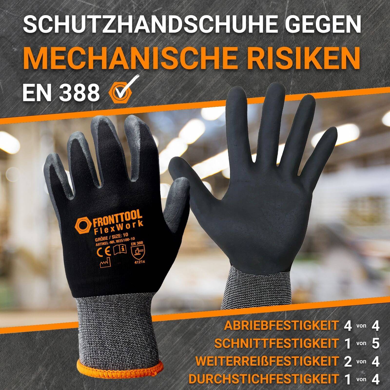 FRONTTOOL Arbeitshandschuhe FlexWork 3 Paar - Größe:10-4