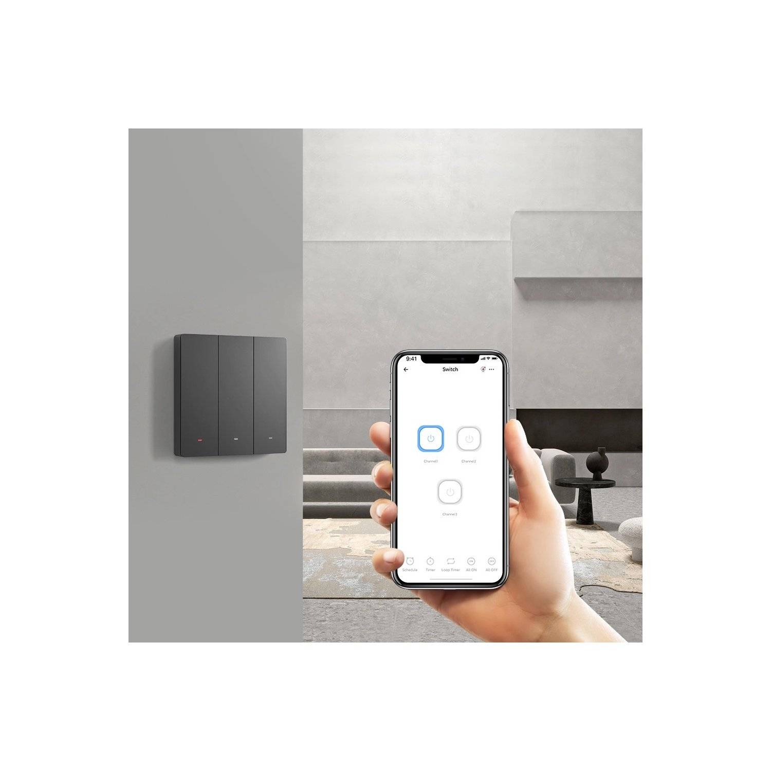 Smart 3-Kanal Wi-Fi Wandschalter Schwarz (M5-3C-80) - eleganter Wandschalter-4