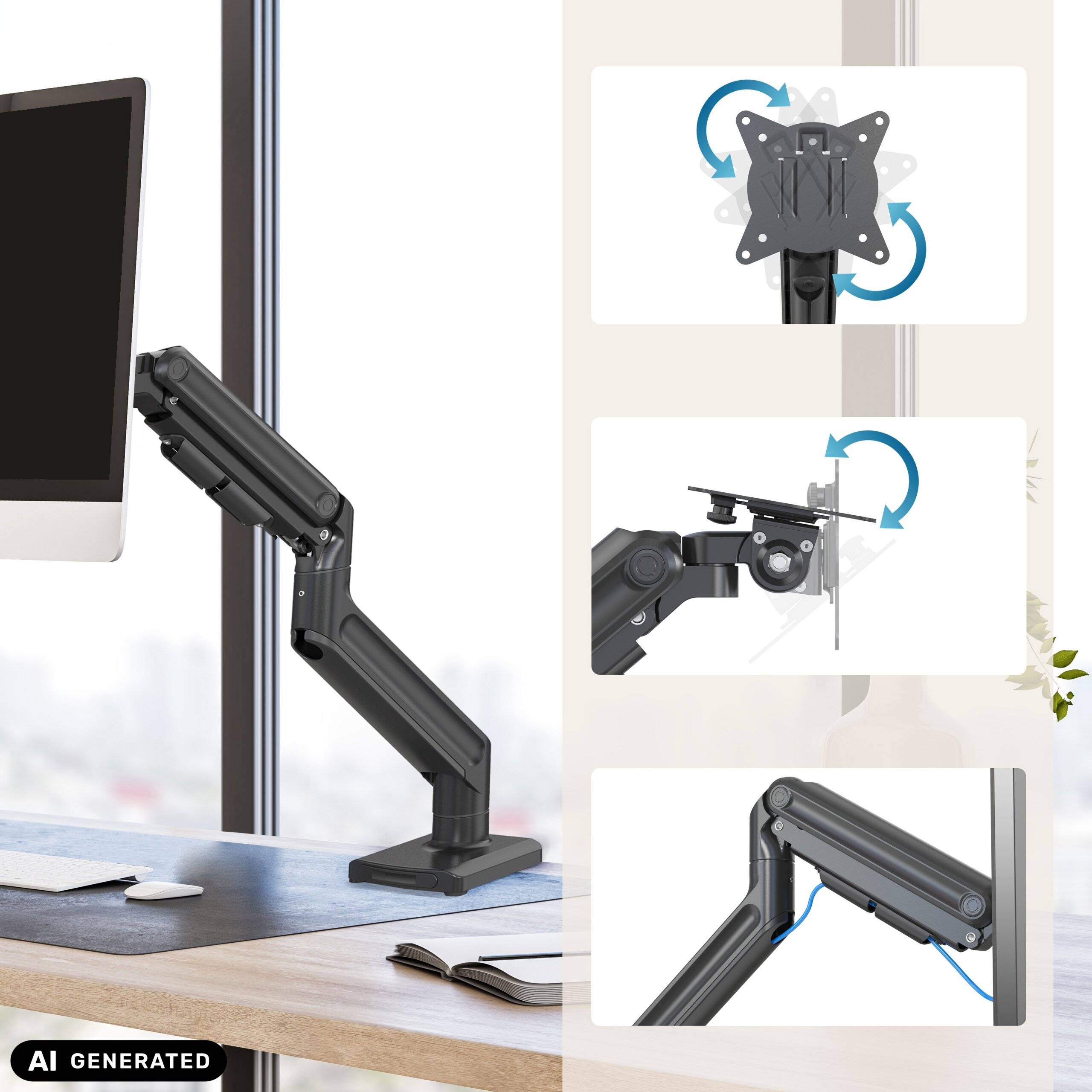 Monitorhalterung Monitorarm VM-MG1S 1 Arm 15-42 Zoll Heavy Duty bis 20 kg schwarz hjh OFFICE-1