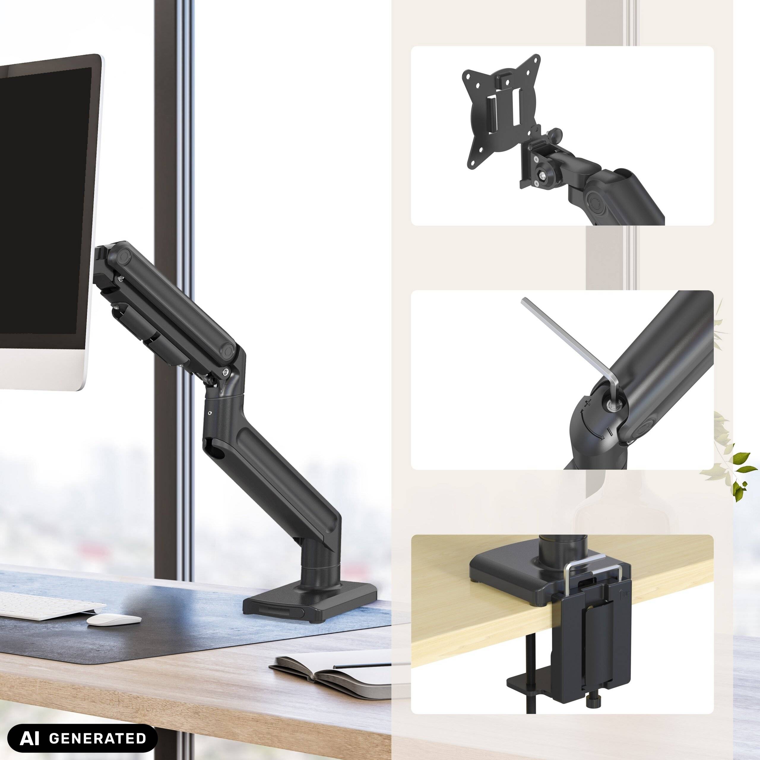 Monitorhalterung Monitorarm VM-MG1S 1 Arm 15-42 Zoll Heavy Duty bis 20 kg schwarz hjh OFFICE-2