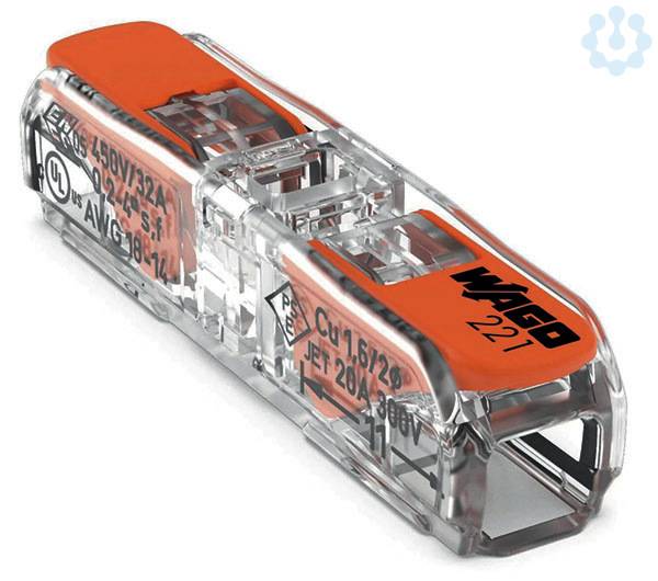 Durchgangsverb. mit Hebel 221-2411 2-L AWG12/4qmm transp./transp./orange