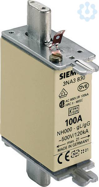 Siemens NH-Sicherungseinsatz 100A NH000 3NA3830 500V gL/gG Stirnk-1