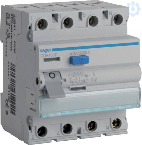 Hager CDA463D CDA463D Fehlerstrom-Schutzschalter 4polig 63 A 0.03 A-1