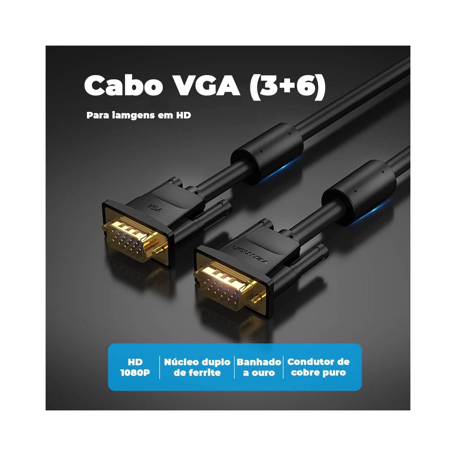 VGA(3+6)-Kabel mit Ferritkernen 1080P 60Hz 1.5 Meter-1