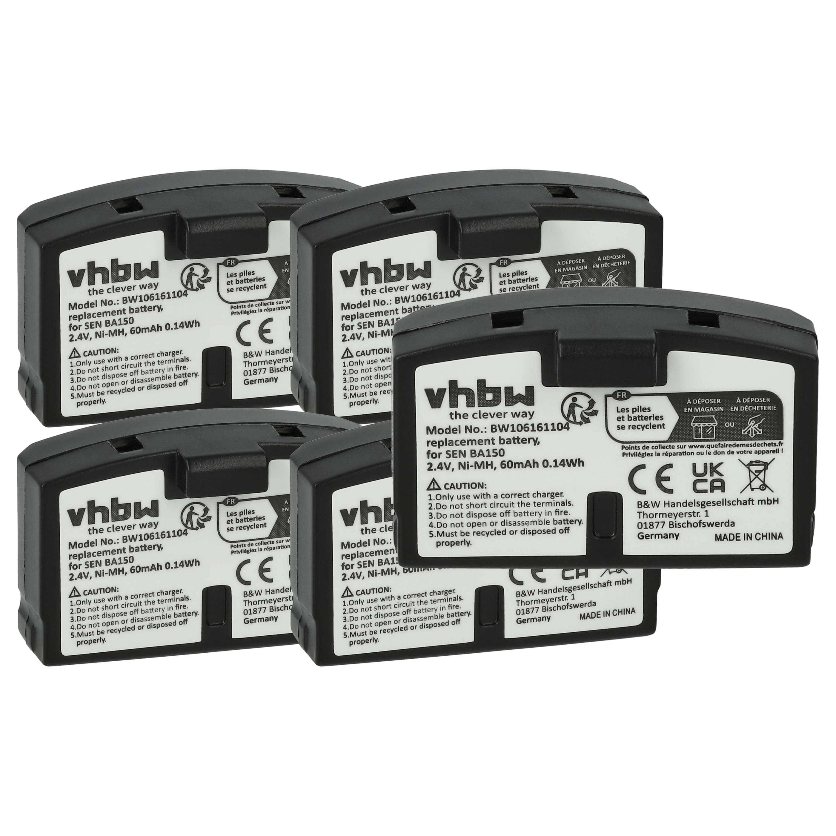 vhbw 5x Akku kompatibel mit Sennheiser RI 250 S | RI 50, RI 250 J, RI 300, RI 500, RI 55 Wireless Headset Kopfhörer (60-0