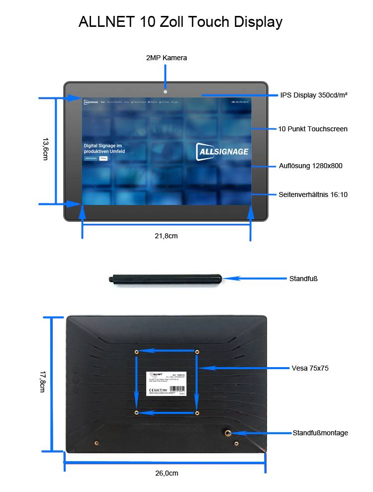 ALLNET Touch Display Tablet 10 Zoll PoE mit 4GB/16GB RK3568 Android 13 - Entdeck-2