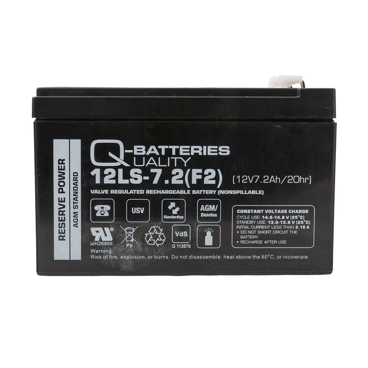 Q-Batteries 12LS-7.2 F2 12V 7,2Ah Blei-Vlies-Akku / AGM VRLA mit VdS G112070-0
