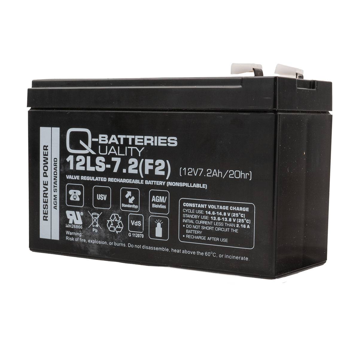 Q-Batteries 12LS-7.2 F2 12V 7,2Ah Blei-Vlies-Akku / AGM VRLA mit VdS G112070-2