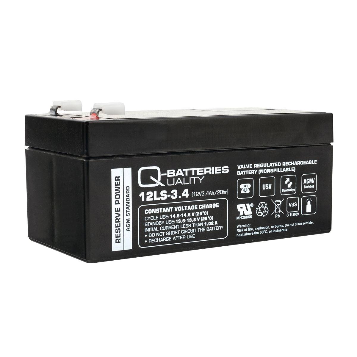 Q-Batteries 12LS-3.4 12V 3,4Ah Blei-Vlies Akku / AGM VRLA mit VdS-0