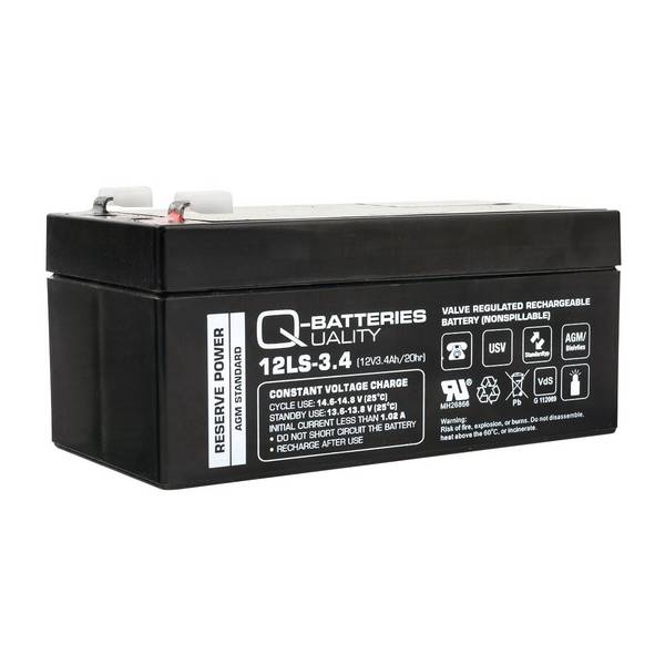 Q-Batteries 12LS-3.4 12V 3,4Ah Blei-Vlies Akku / AGM VRLA mit VdS