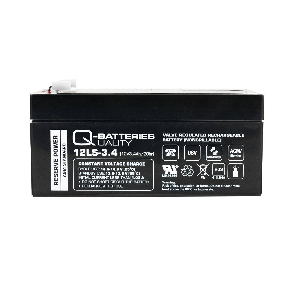 Q-Batteries 12LS-3.4 12V 3,4Ah Blei-Vlies Akku / AGM VRLA mit VdS-1