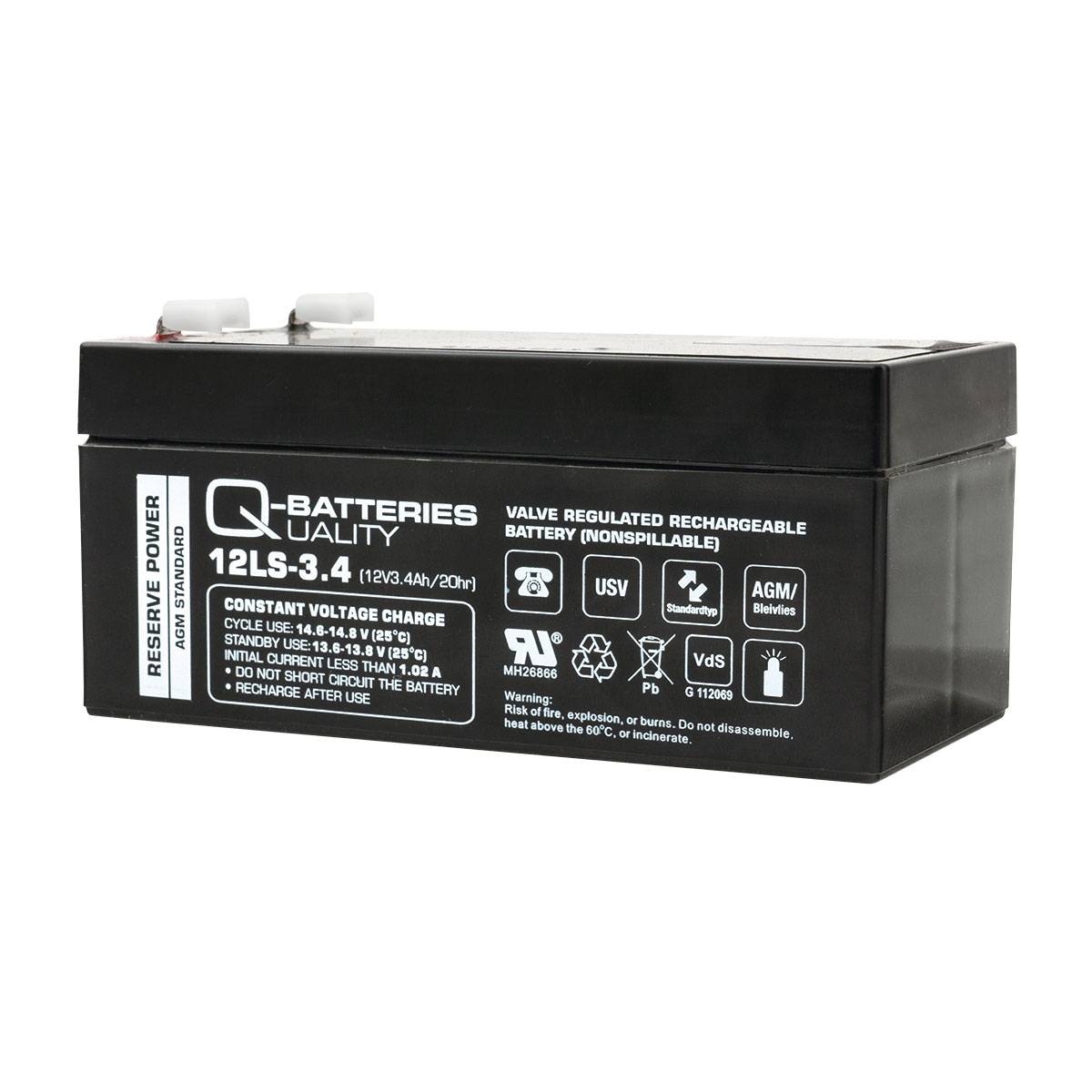 Q-Batteries 12LS-3.4 12V 3,4Ah Blei-Vlies Akku / AGM VRLA mit VdS-2