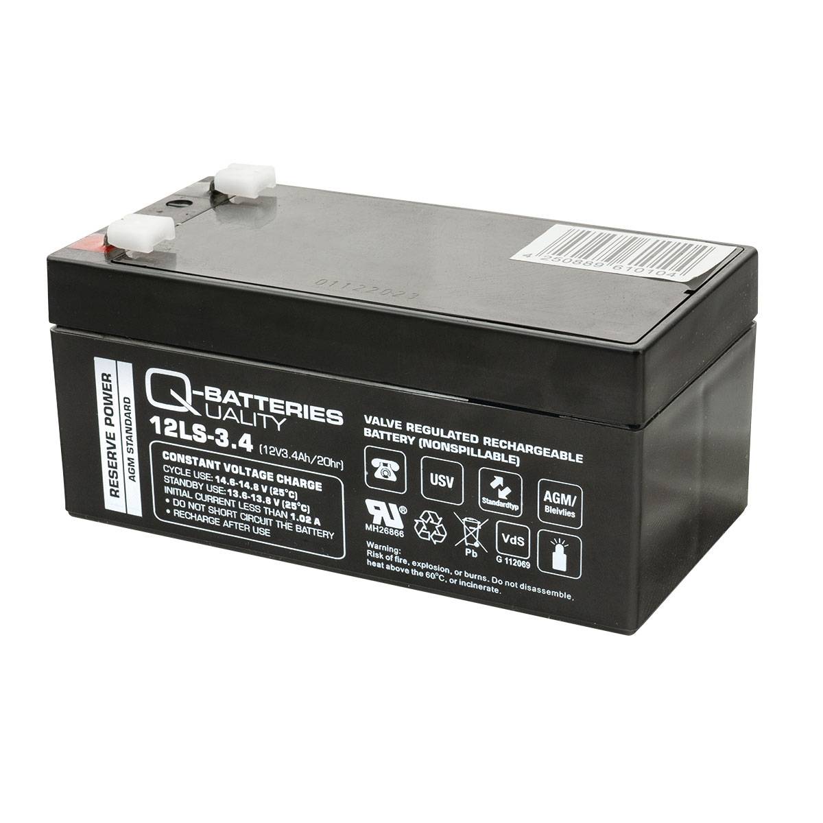 Q-Batteries 12LS-3.4 12V 3,4Ah Blei-Vlies Akku / AGM VRLA mit VdS-3