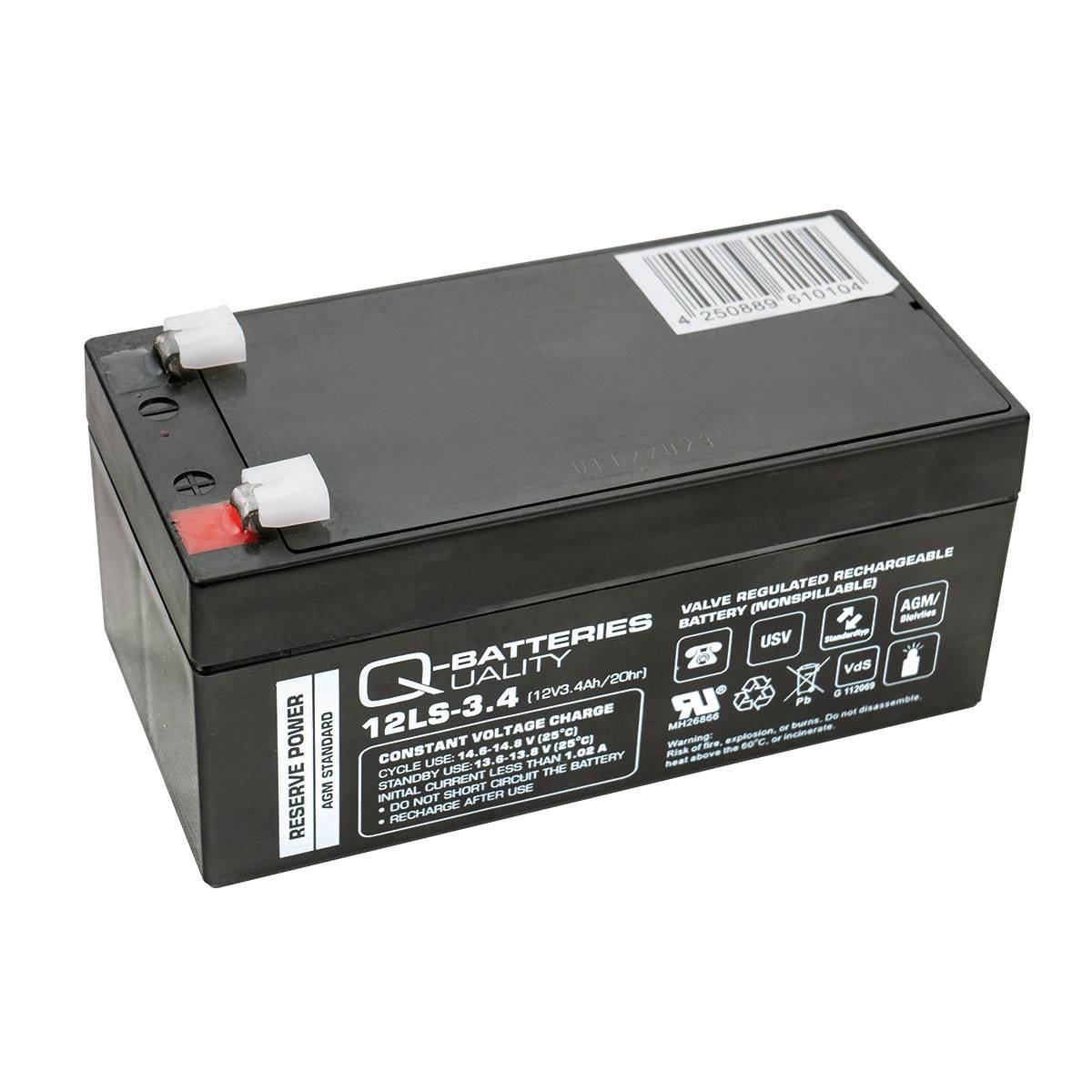 Q-Batteries 12LS-3.4 12V 3,4Ah Blei-Vlies Akku / AGM VRLA mit VdS-4