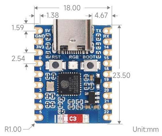 Waveshare ESP32-C6-Mini, 32-Bit RISC-V Dual-Core 160MHz, WiFi 6, BT5, 4MB Flash, ohne Header-4