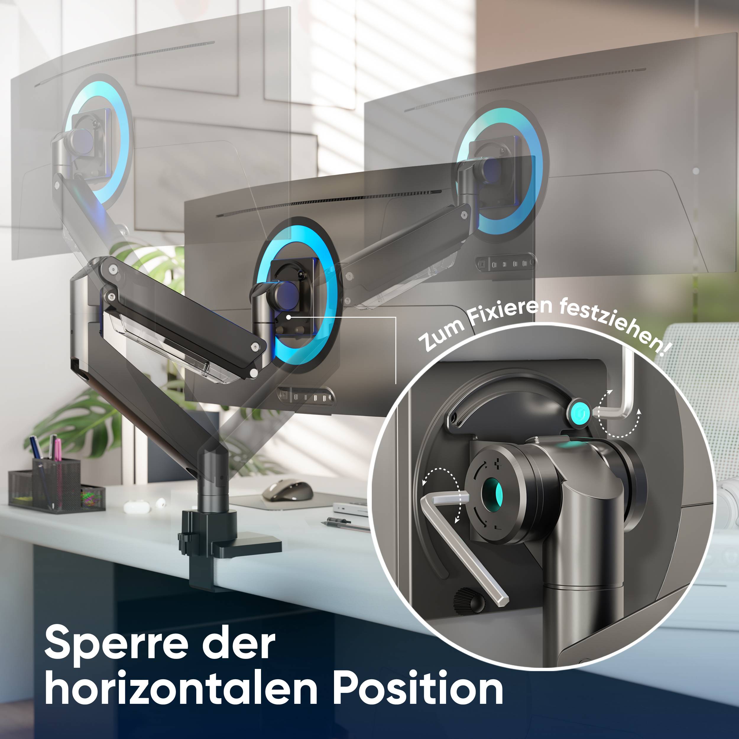 ONKRON PC Monitor Tischhalterung 17"-57", 27 kg max, VESA 75x75-200x200, Schwenkbar, Neigbar, G130-B Schwarz-5