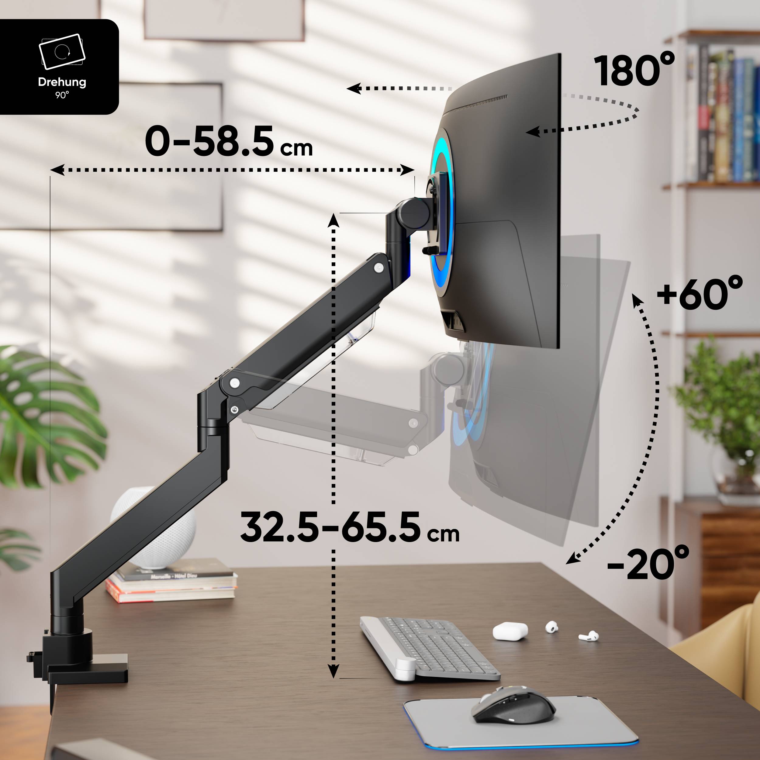 ONKRON PC Monitor Tischhalterung 17"-57", 27 kg max, VESA 75x75-200x200, Schwenkbar, Neigbar, G130-B Schwarz-2