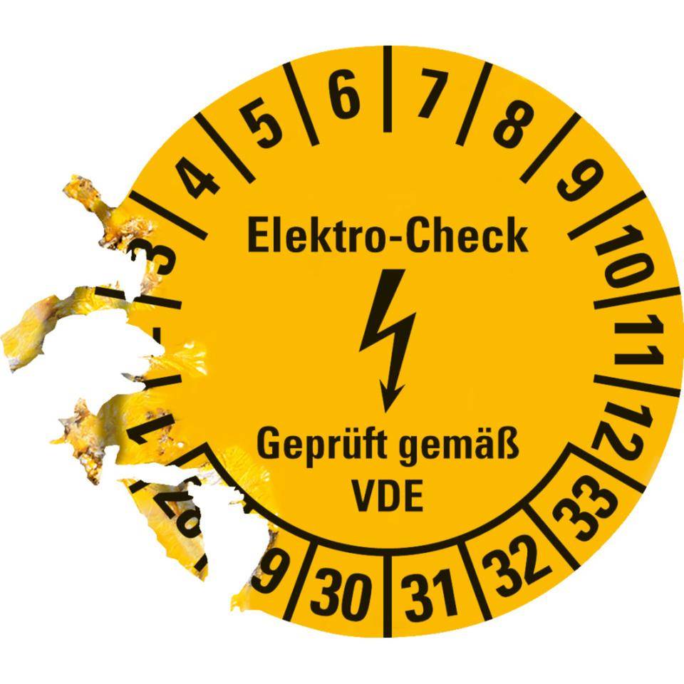 Prüfplakette Elektro-Check, VDE, 28-33, gelb, Dokumentenfolie, Ø20mm, 500/Rolle-2