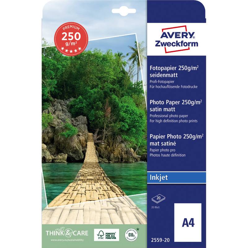 AVERY Zweckform Premium Inkjet Fotopapier, seidenmatt, DIN A4, 250 g/m²-0