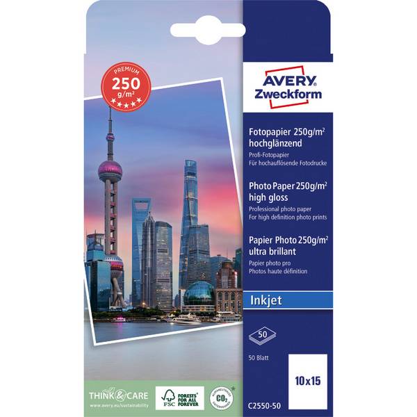 AVERY Zweckform Premium Inkjet Fotopapier, hochglänzend, 10 x15, 250 g/m²