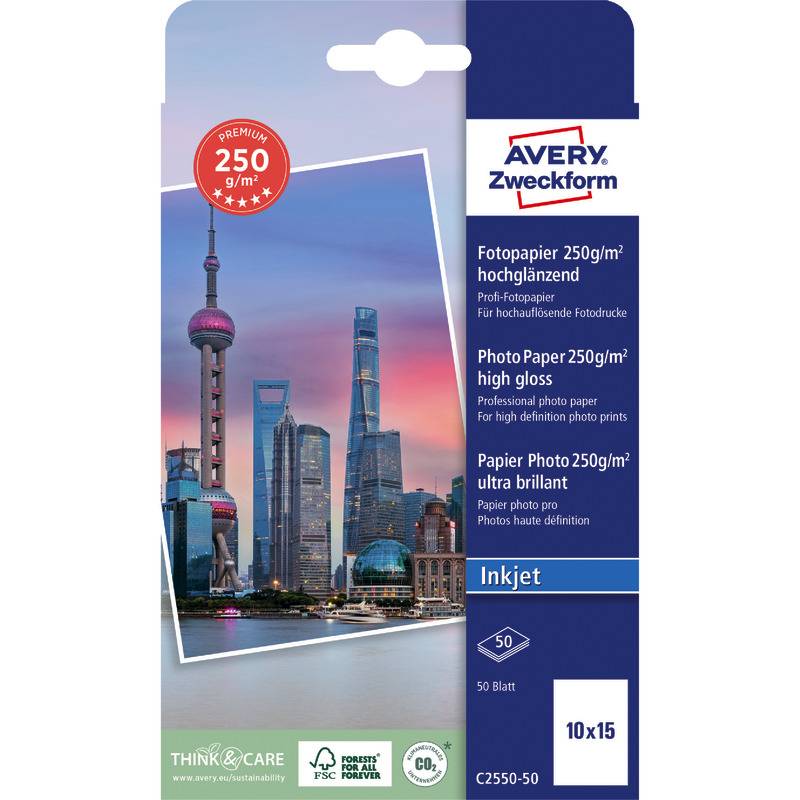 AVERY Zweckform Premium Inkjet Fotopapier, hochglänzend, 10 x15, 250 g/m²-0