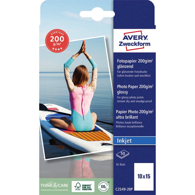 AVERY Zweckform Everyday Inkjet Fotopapier, glänzend, 10 x15, 200 g/m²-0