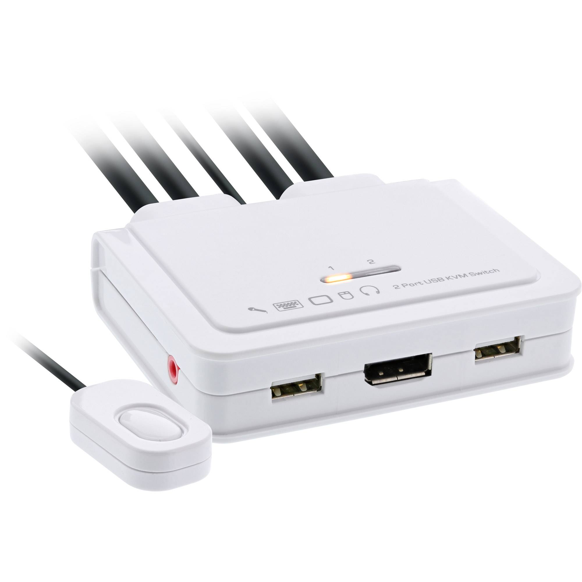 InLine® KVM Switch, 2-fach, Displayport 1.2, 4K, USB, mit Audio, integr. Kabel-0