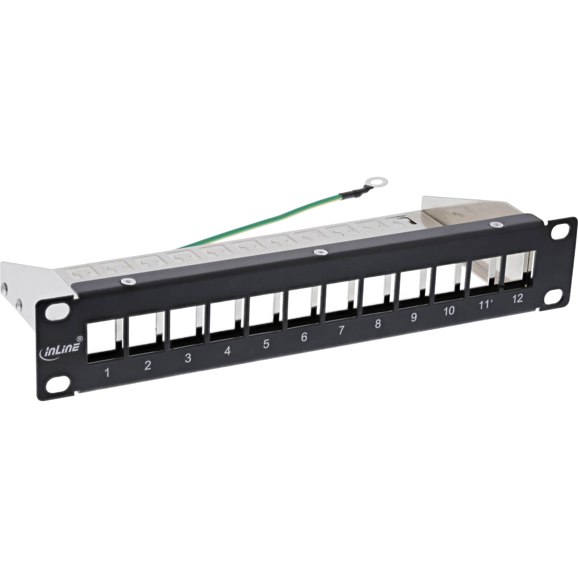 InLine® 10" Patchpanel Leerblech 12x, für Keystone Module, 1HE, RAL9005 schwarz-1