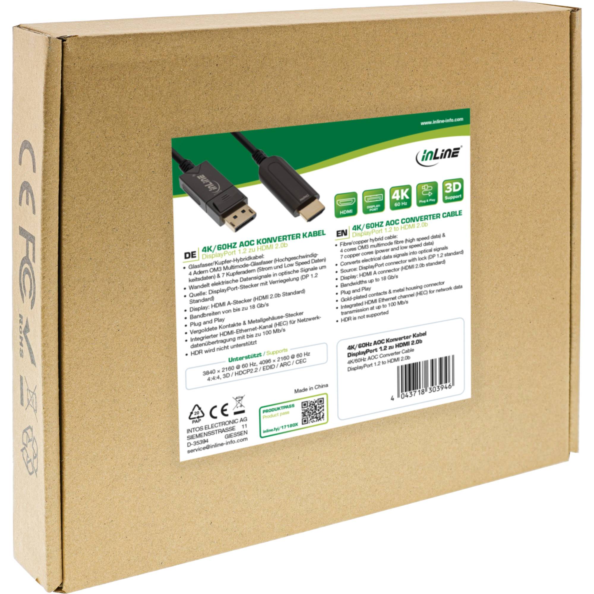 InLine® DisplayPort zu HDMI AOC Konverter Kabel, 4K/60Hz, schwarz, 20m-3