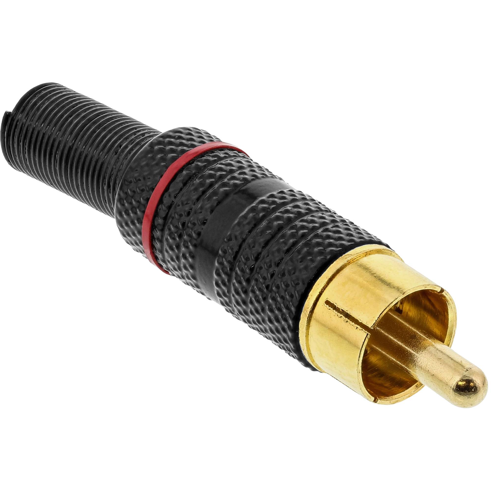 InLine® Cinchstecker Lötversion, Metall schwarz, Ring rot, für 6mm Kabel-0