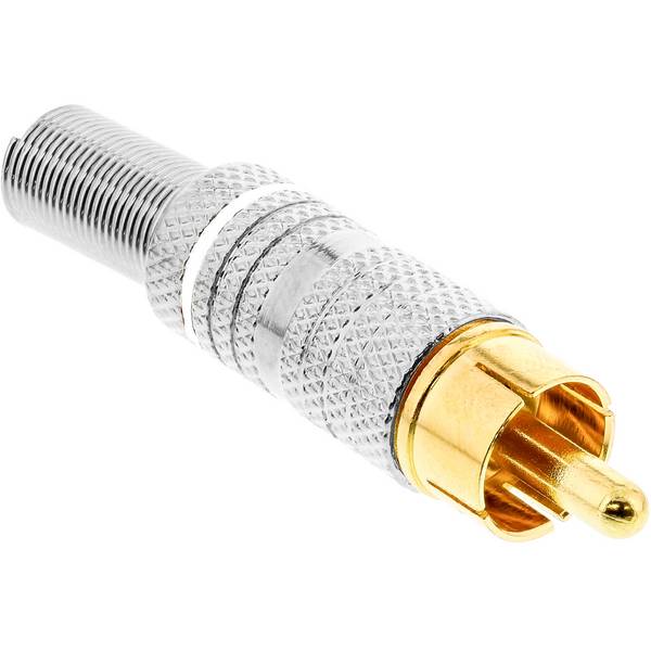 INLINE - Cinchstecker Lötversion - Metall silber - Ring weiß - für 6mm Kabel