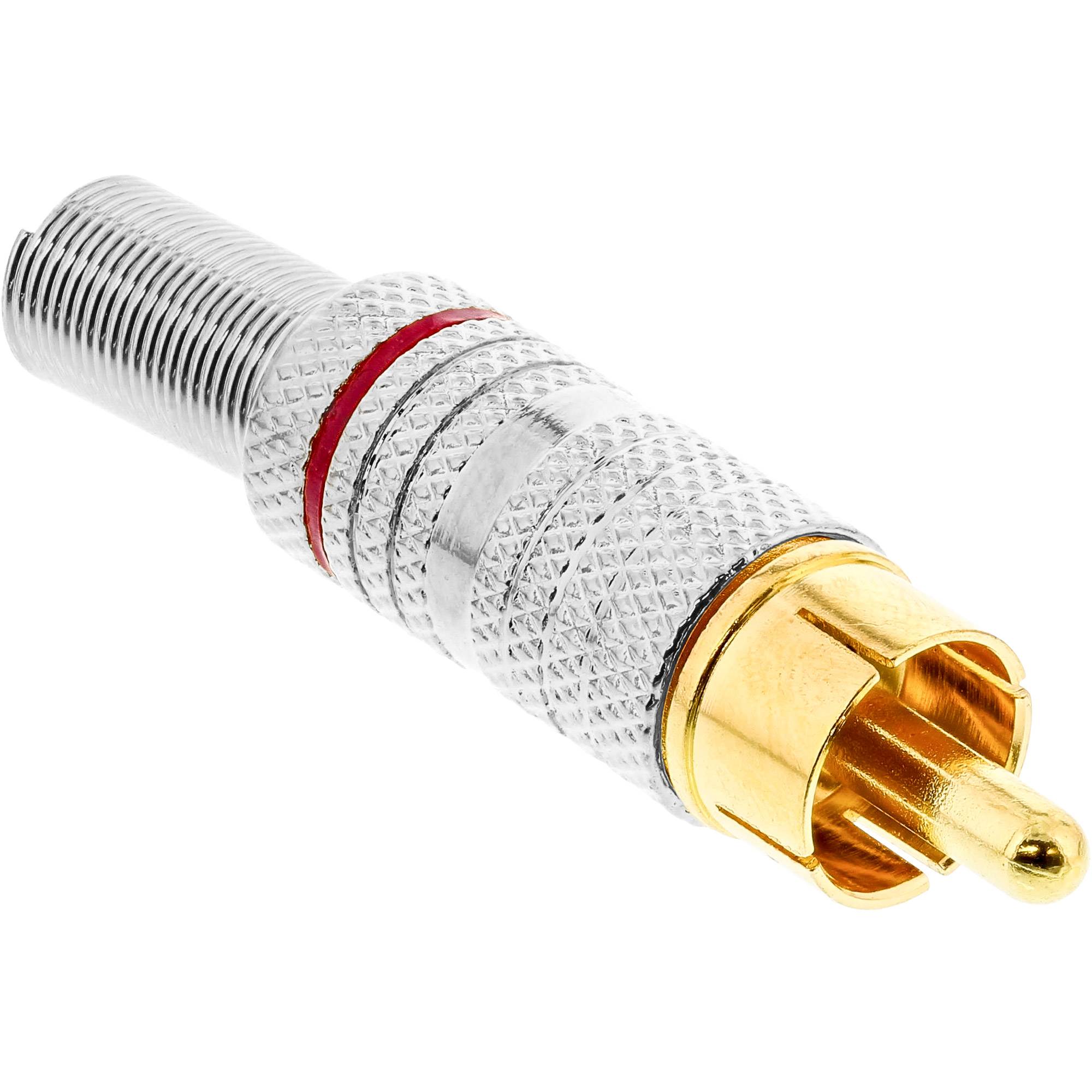 INLINE - Cinchstecker Lötversion - Metall silber - Ring rot - für 6mm Kabel-0