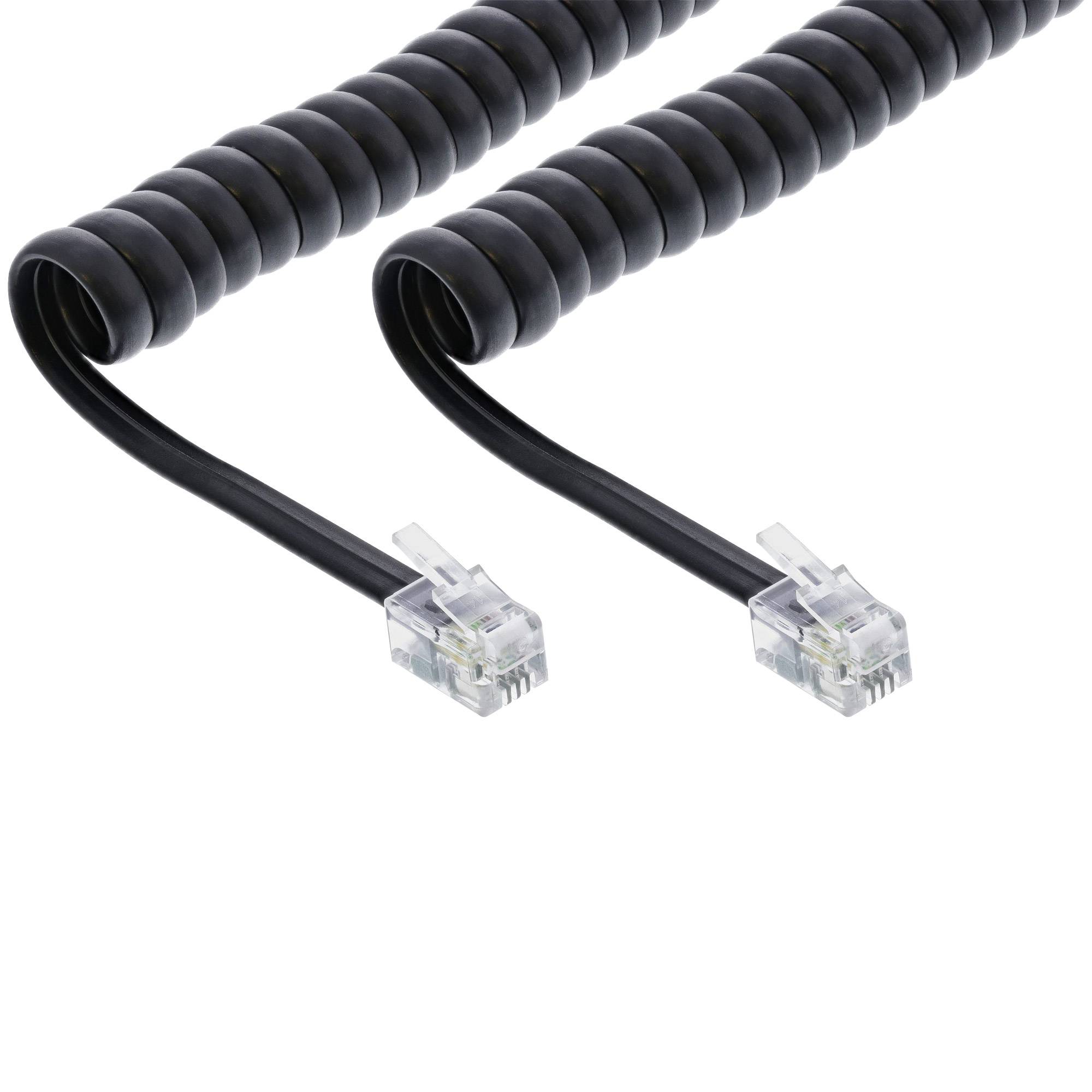 InLine® Spiralkabel, RJ10 Stecker / Stecker, schwarz, 1:1 belegt, max. 2m-0