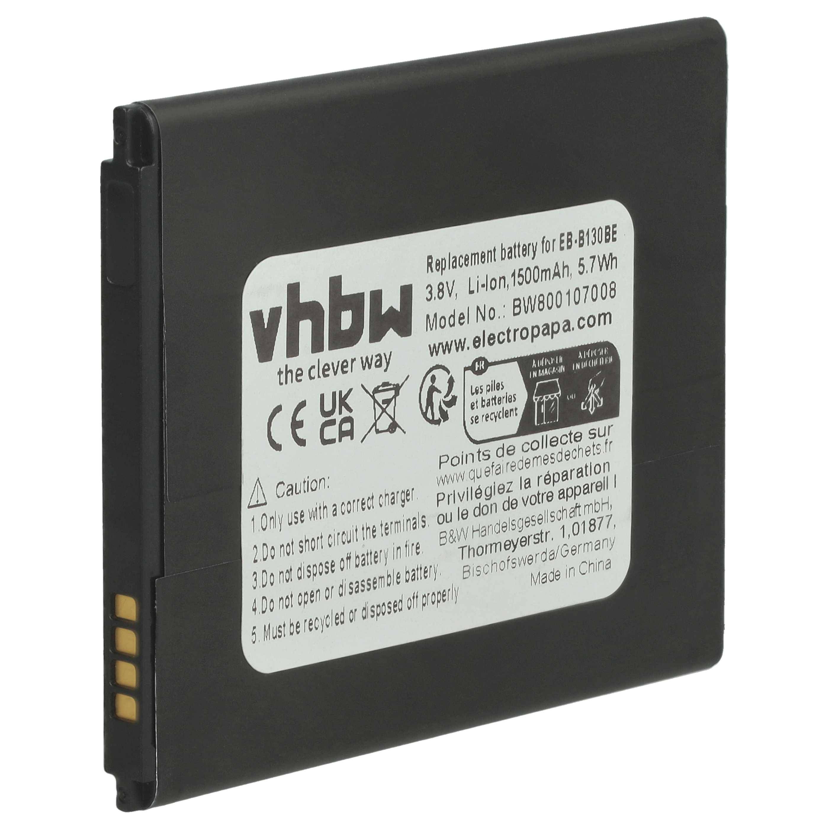 vhbw Akku kompatibel mit Samsung Galaxy SM-J106H/DS | Trend 2, SM-J106H, SM-J106B/DS, V Handy Smartphone Telefon (1500-0