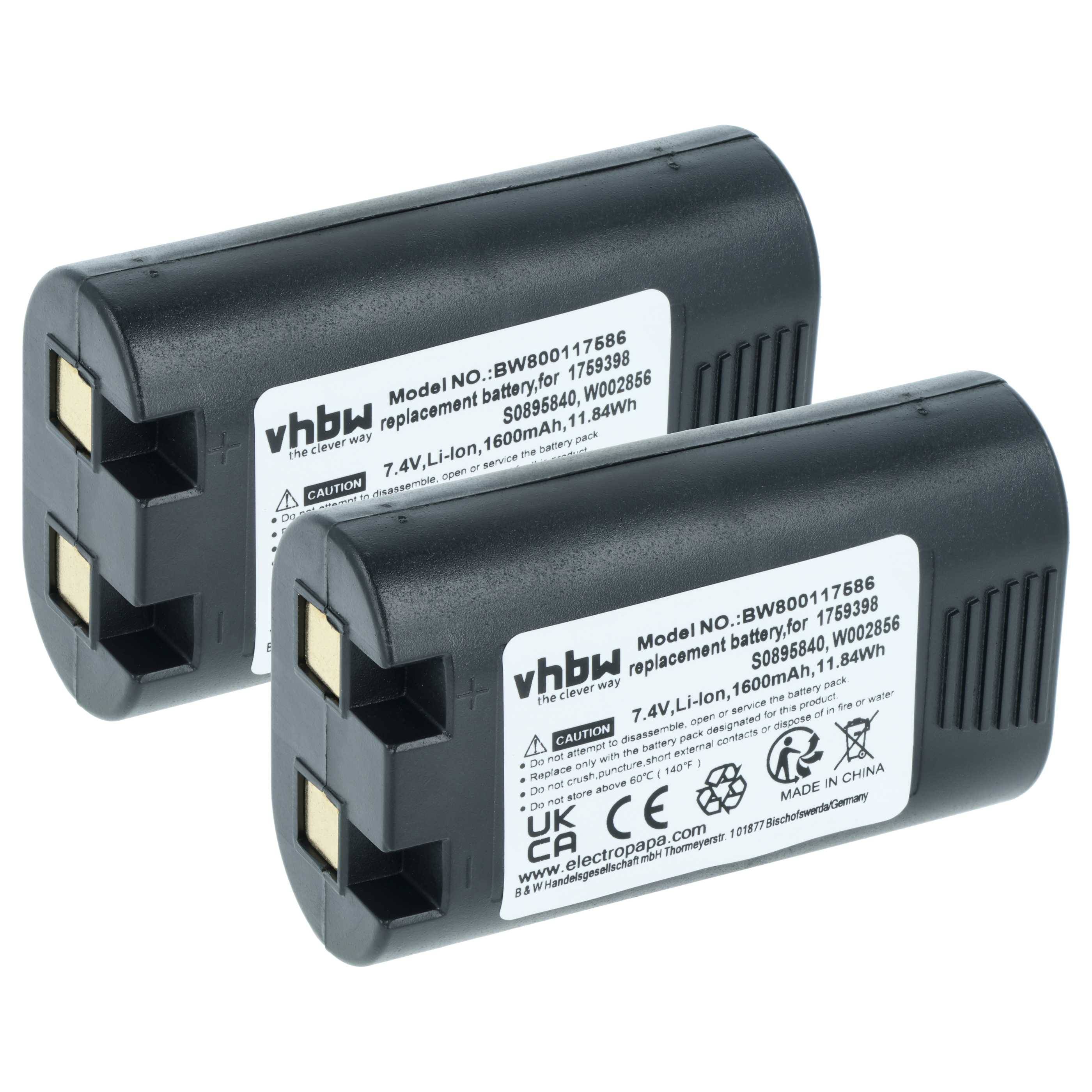 vhbw 2x Akku kompatibel mit Dymo LabelManager 420P | 360D Drucker Kopierer Scanner Etiketten-Drucker (1600 mAh, 7,4 V-0