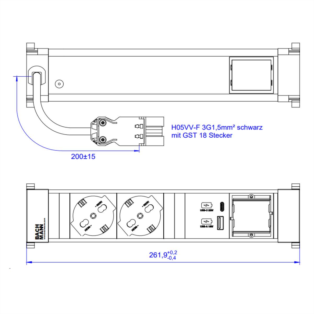 BACHMANN POWER FRAME M 2xP40, 1xUSB A&C 22W 1xCM 0,2m GST18 Italia-0