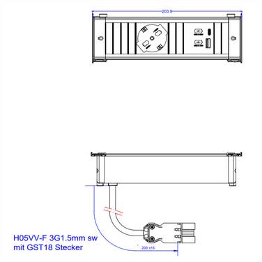 BACHMANN KAPSA S 1xP40 1xUSB A&C 22W, 0,2m GST18 Italia