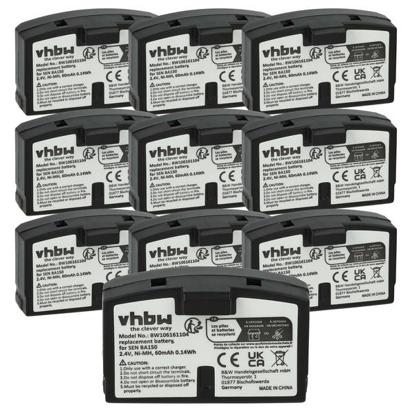vhbw 10x Akku Ersatz für Sennheiser BA151 | BA150, BA152 für Wireless Headset Kopfhörer (60 mAh, 2,4 V, NiMH)