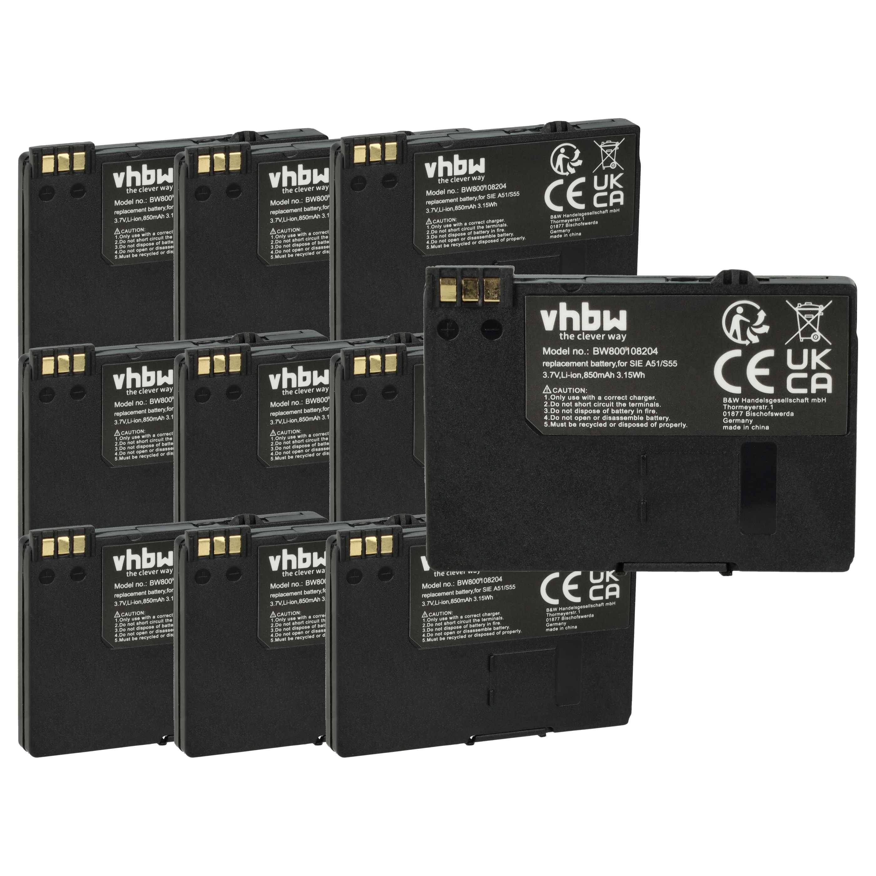 vhbw 10x Akku kompatibel mit Swisscom Top S600 | Handy Smartphone Telefon (850 mAh, 3,7 V, Li-Ion)-0