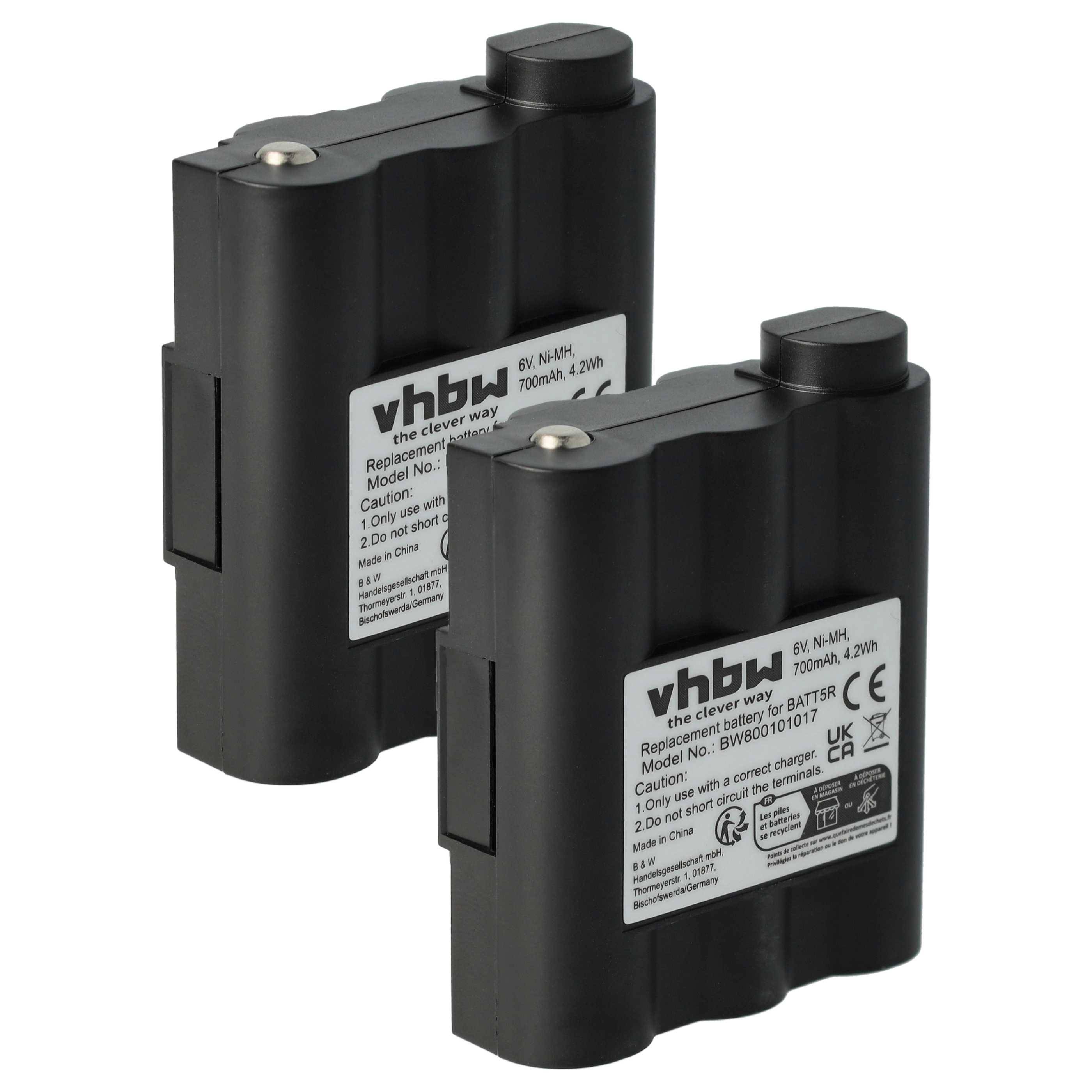 vhbw 2x Akku Ersatz für Alan / Midland BATT5R | PB-ATL/G7 für Funkgerät, Walkie Talkie (700 mAh, 6 V, NiMH)-0