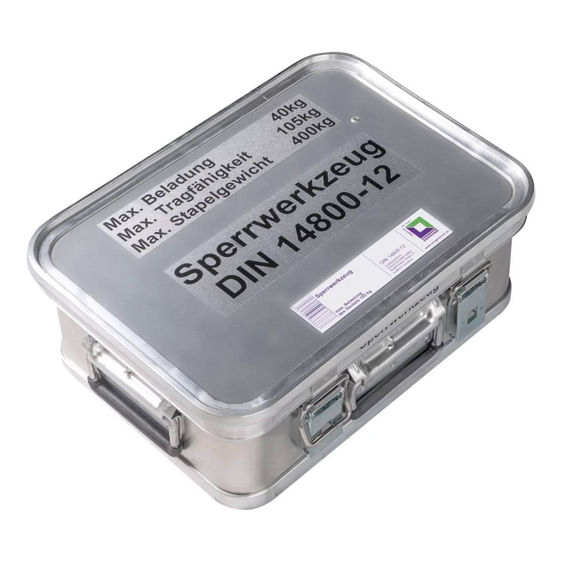 MUNK Rettungstechnik Aluminium Kasten 400x300x150mm mit Deckel, Beschriftung "Sperrwerkzeug"-0