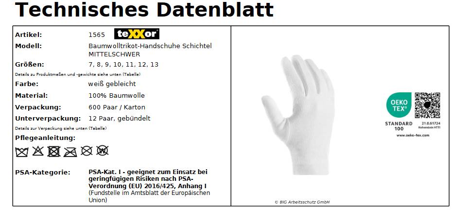 1565 texxor Baumwolltrikot-Handschuh schwer Schichtel weiß 12 Paar Gr 13-2
