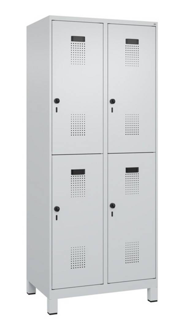 Garderobenschrank Evolo PLUS Füße 800mm lichtgrau/lichtgrau 4 Abt.C+P