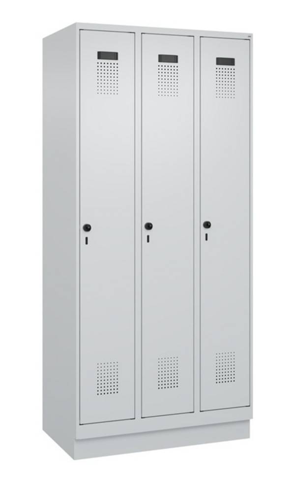 Garderobenschrank Evolo PLUS Sockel 900mm lichtgrau/lichtgrau 3 Abt.C+P