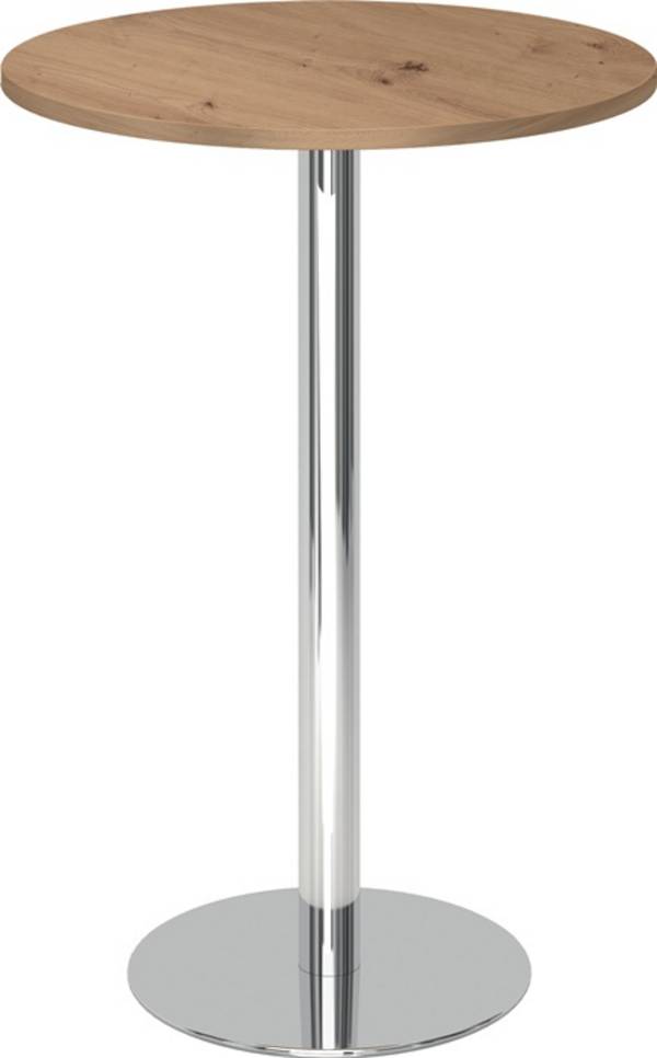 Säulentisch Ø800xH1110mm Asteichedekor Tellerfuß D.500mm verchr.HAMMERBACHER