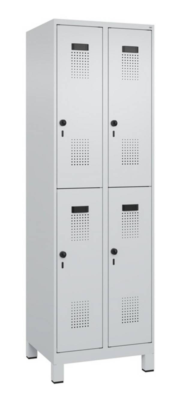 Garderobenschrank Evolo PLUS Füße 600mm lichtgrau/lichtgrau 4 Abt.C+P