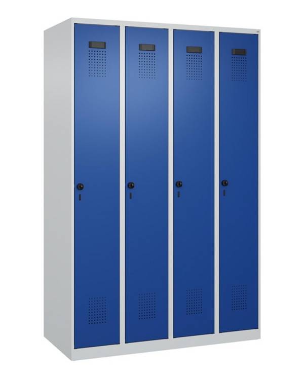 Garderobenschrank Evolo PLUS Bodengleiter 1200mm lichtgrau/enzianblau 4 Abt.C+P