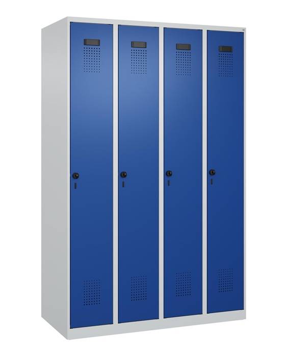Garderobenschrank Evolo PLUS Bodengleiter 1200mm lichtgrau/enzianblau 4 Abt.C+P-0