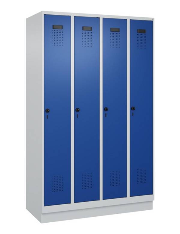 Garderobenschrank Evolo PLUS Sockel 1200mm lichtgrau/enzianblau 4 Abt.C+P