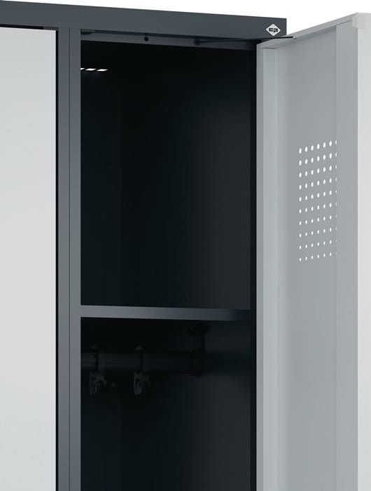 Garderobenschrank Evolo PLUS Bodengleiter 1200mm lichtgrau/enzianblau 4 Abt.C+P-2